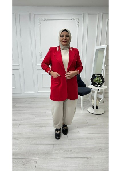 Büyük Beden Tasarım Ribana Detaylı Ceket