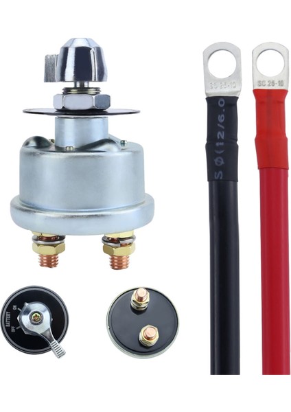 12-48V 200A Ana Akü Kesme Anahtarı ve 4 Awg Akü Kabloları Seti, Yüksek Akımlı Akü Güç Kesme Anahtarı (Yurt Dışından)