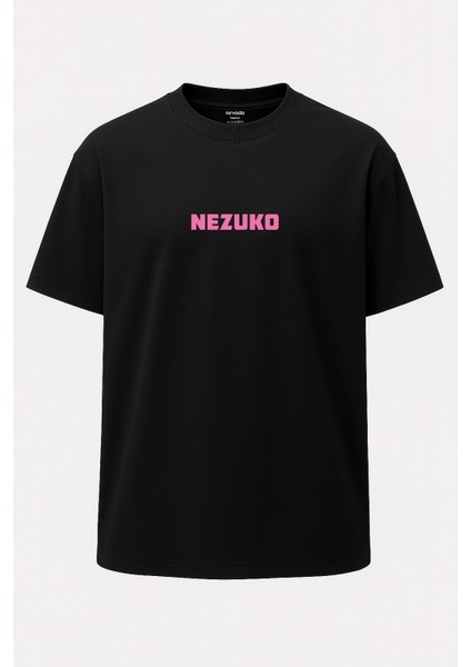 Oversize Nezuko Kamado Demon Slayer Baskılı Unisex Tişört Siyah