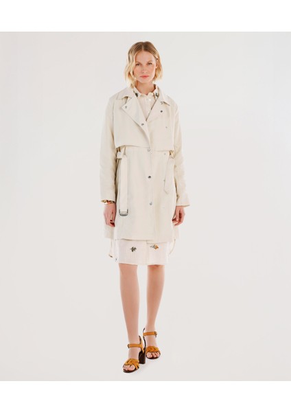 Kadın Kruvaze Kapamalı Uzun Pardösü Düz Desen Rüzgarlıklı Günlük Stil