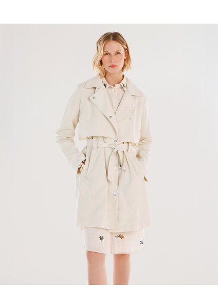 Kadın Kruvaze Kapamalı Uzun Pardösü Düz Desen Rüzgarlıklı Günlük Stil fiyatları