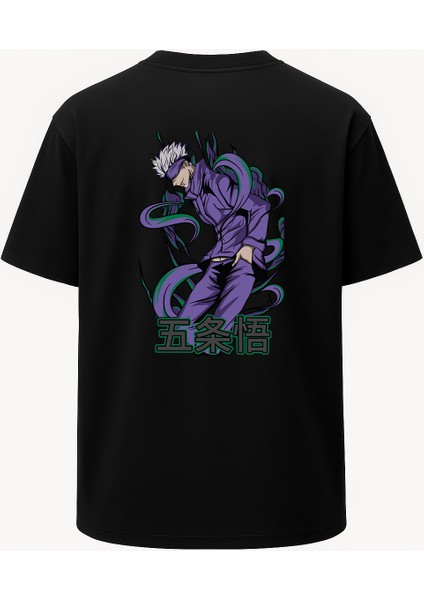 Oversize Mor Satoru Gojo Jujutsu Kaisen Baskılı Unisex Tişört