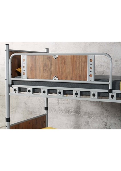 Elegan Genç Çocuk Odası Ahşap Başlıklı Metal Ranza ve Karyola 90X190