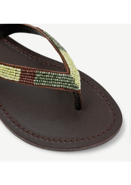 Boncuk Işlemeli Parmak Arası Deri Terlik modelleri