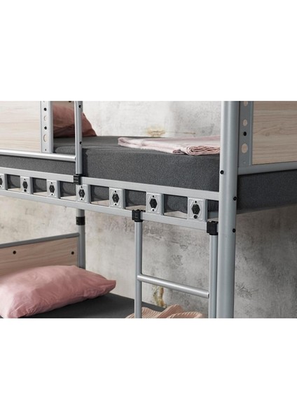 Elegan Genç Çocuk Odası Ahşap Başlıklı Metal Ranza ve Karyola 90X190