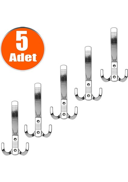 Noktalı Portmanto Vestiyer Duvar Dolap Elbise Askısı Krom Metal Mobilya Kapı Askılığı Askılık (5 Adet)