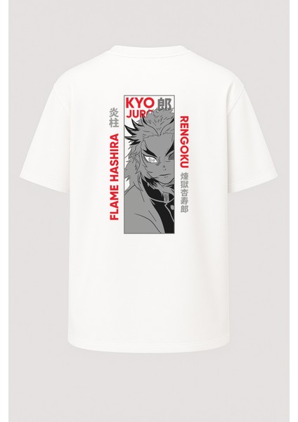 Oversize Kyojuro Rengoku Demon Slayer Baskılı Unisex Tişört