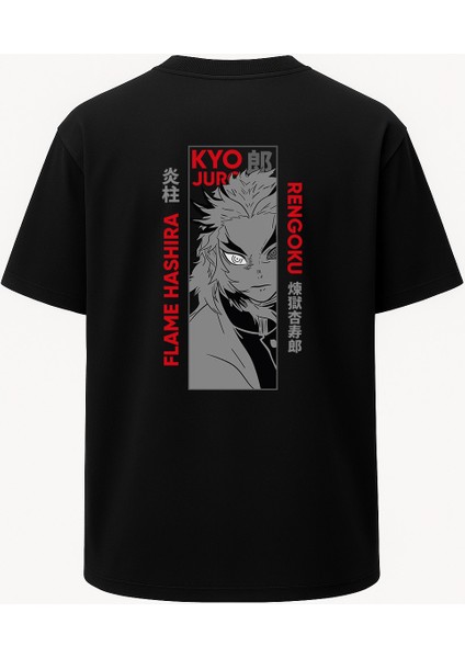Oversize Kyojuro Rengoku Demon Slayer Baskılı Unisex Tişört