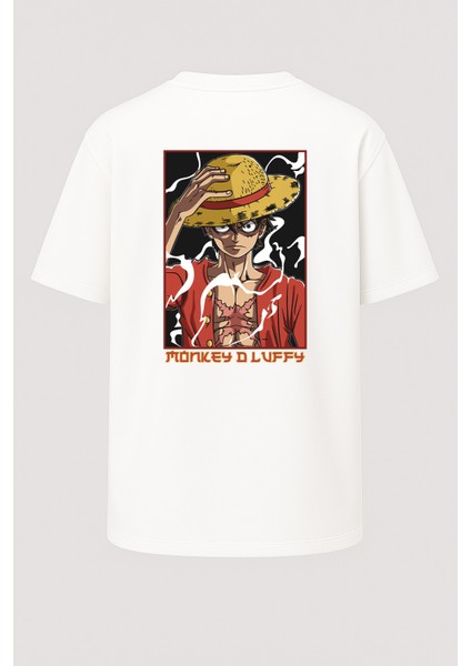 Oversize Luffy Çerçeve One Piece Baskılı Unisex Tişörtkılı Unisex Tişört