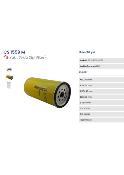 Cs 1559 M Yakıt Filtresi