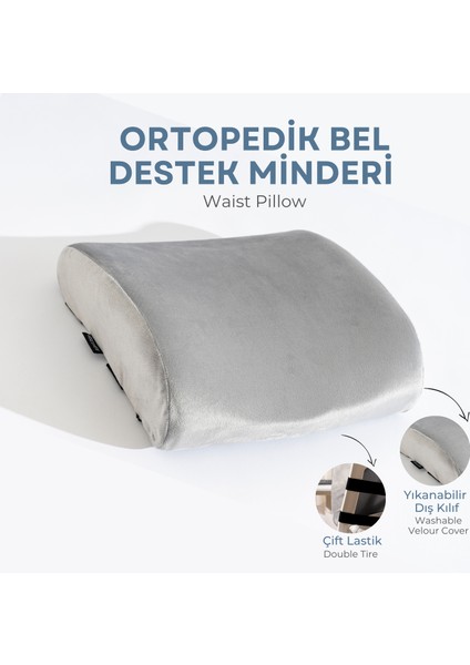 Visco Ortopedik Bel Destek Yastığı, Ofis, Araba, Sandalye, Koltuk, Sırt Yastığı Minderi, 38X33X12 cm