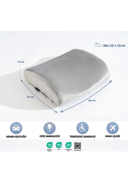 Visco Ortopedik Bel Destek Yastığı, Ofis, Araba, Sandalye, Koltuk, Sırt Yastığı Minderi, 38X33X12 cm fiyatları