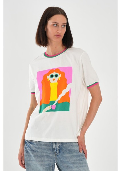 Alexandergardı Yaka ve Kol Detaylı Baskılı Kadın T-Shirt