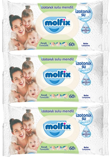 Islak Havlu Mendil Izotonik Ferah Temizlik 3 Lü Set 60 Yaprak Plastik Kapaklı