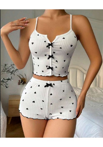 Desenli Örme Kadın Şortlu Pijama Takım