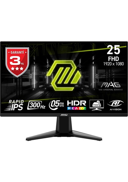 Msı 24.5 Mag 255XF 1920X1080 (Fhd) 16:9 Flat IPS 300HZ 0.5ms (Gtg) Adaptıve-Sync Gamıng Monıtor