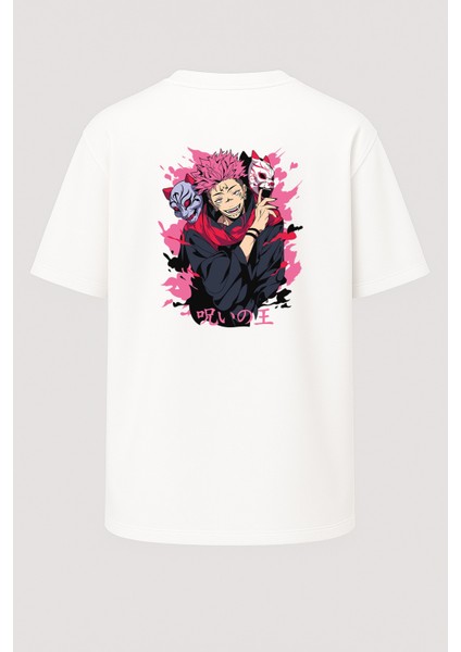 Oversize Sukuna Maske Jujutsu Kaisen Baskılı Unisex Tişört