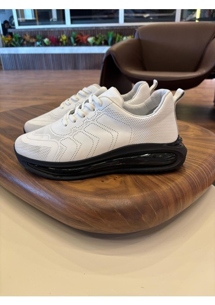 1078 Beyaz Hakiki Deri Erkek Sneakers - Erkek Spor Ayakkabı