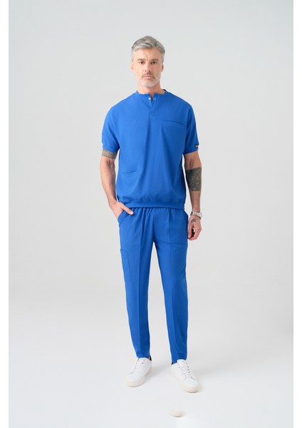 Saks Mavisi Star Best Likra Takım Çift Yönlü Likralı Kumaş Ribana Detaylı Scrubs Alt Üst Takım modelleri