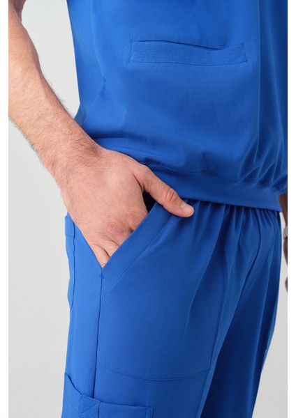 Saks Mavisi Star Best Likra Takım Çift Yönlü Likralı Kumaş Ribana Detaylı Scrubs Alt Üst Takım indirimleri
