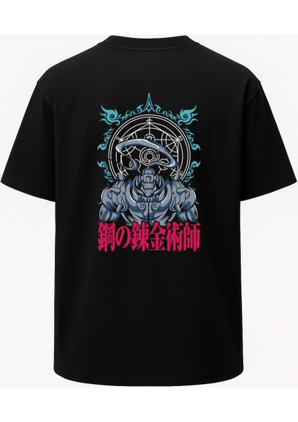 Oversize Fullmetal Alchemist Brotherhood Baskılı Unisex Tişört Siyah