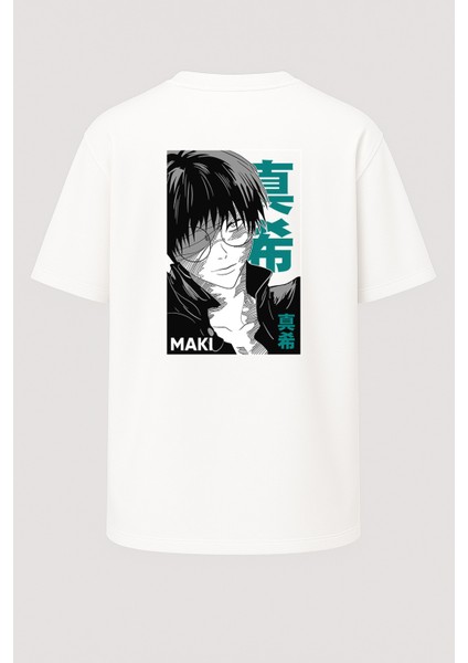 Oversize Jujutsu Kaisen Maki Baskılı Unisex Tişört