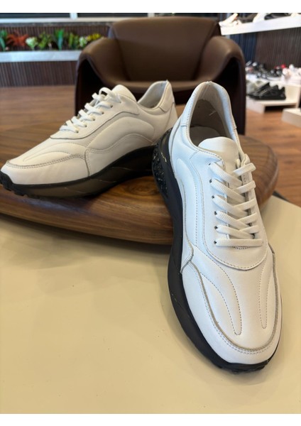 1042 Beyaz Cilt Hakiki Deri Erkek Sneakers - Erkek Spor Ayakkabı
