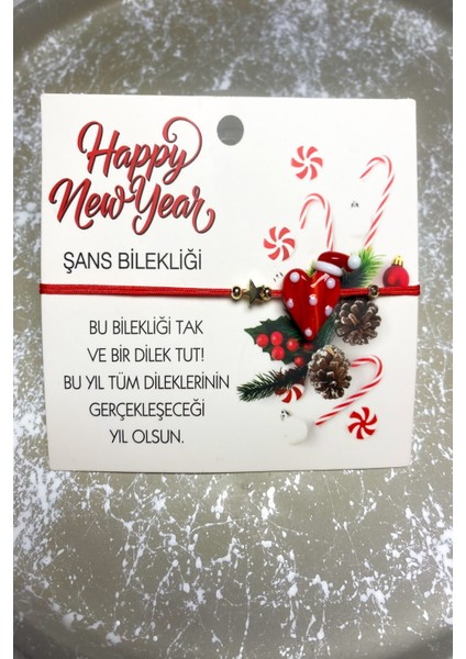 Kadın Bileklik Yılbaşı Seri Kalp Şapka Model Ayarlanabilir Dilek Bilekliği