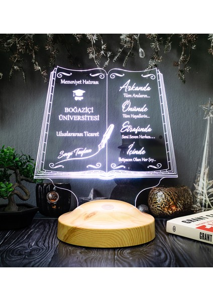 Okul Mezuniyet Hediyesi, Öğrenciye Karne Hediyesi, Mezuniyet Hatırası 3D Kitap Tasarımlı Kişiye Özel LED Lamba