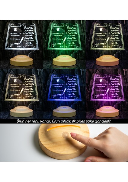 Okul Mezuniyet Hediyesi, Öğrenciye Karne Hediyesi, Mezuniyet Hatırası 3D Kitap Tasarımlı Kişiye Özel LED Lamba fiyatları