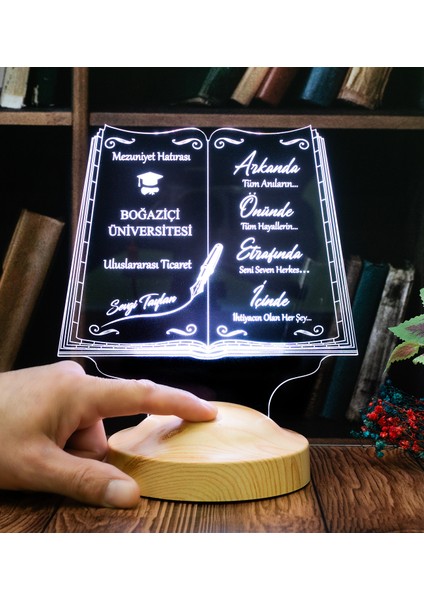 Okul Mezuniyet Hediyesi, Öğrenciye Karne Hediyesi, Mezuniyet Hatırası 3D Kitap Tasarımlı Kişiye Özel LED Lamba modelleri
