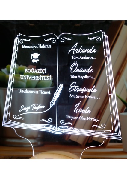 Okul Mezuniyet Hediyesi, Öğrenciye Karne Hediyesi, Mezuniyet Hatırası 3D Kitap Tasarımlı Kişiye Özel LED Lamba fırsatları