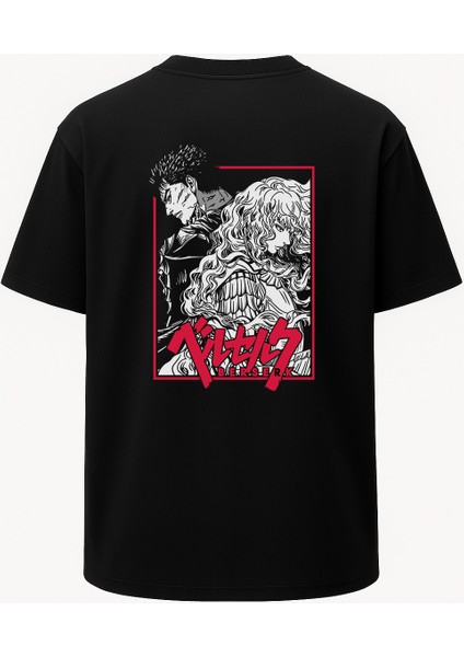 Oversize Berserk Manga Baskılı Unisex Tişört Siyah