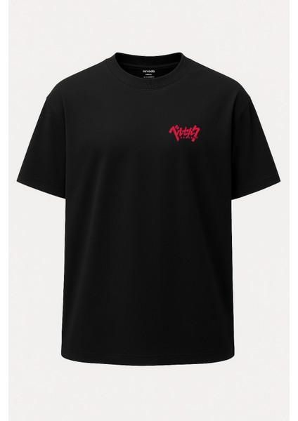 Oversize Berserk Manga Baskılı Unisex Tişört Siyah