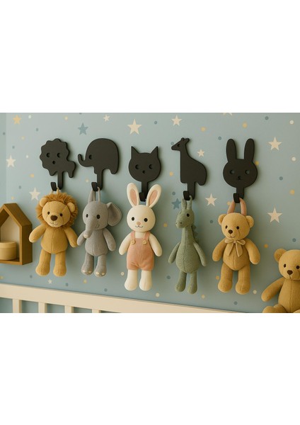 Yapışkanlı Mini Hayvan Askılık – 5’li Set, Çocuk Odası Dekoru - Dolap Askılığı