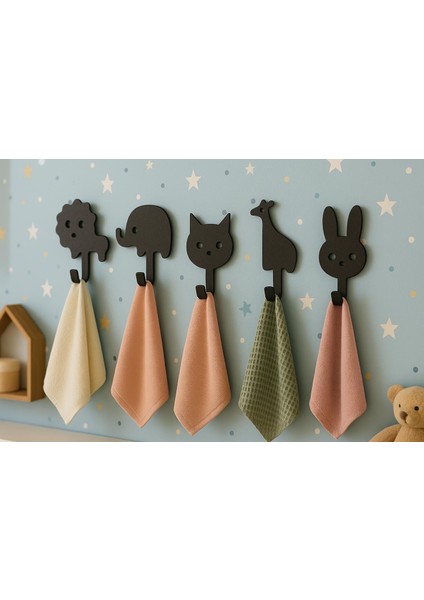 Yapışkanlı Mini Hayvan Askılık – 5’li Set, Çocuk Odası Dekoru - Dolap Askılığı fiyatları