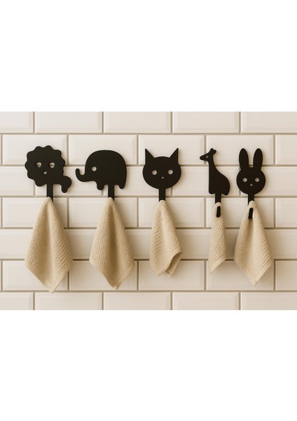 Yapışkanlı Mini Hayvan Askılık – 5’li Set, Çocuk Odası Dekoru - Dolap Askılığı modelleri
