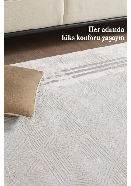 Saçaklı Salon Oturma Odası Halısı Yumuşak Polyester Pamuk Taban Modern ve Klasik Desenli Halı Mavi