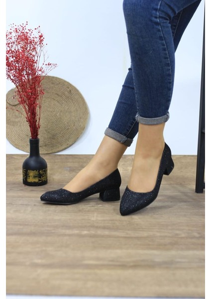 Kadın Ayakkabı Simli Sitiletto Kısa Topuklu Klasik Günlük Ayakkabı 3 cm modelleri