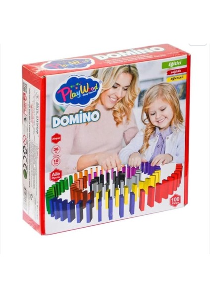 Ahşap Domino Taşları 100 Parça Renkli Eğitici Oyuncak Domino