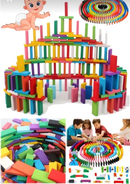 Ahşap Domino Taşları 100 Parça Renkli Eğitici Oyuncak Domino fırsatları