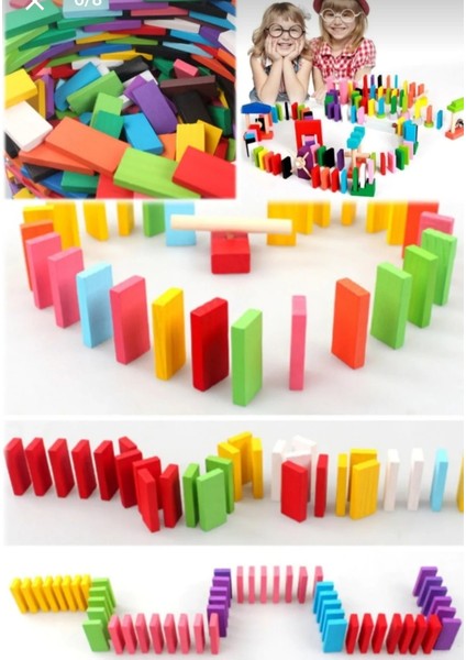 Ahşap Domino Taşları 100 Parça Renkli Eğitici Oyuncak Domino indirimleri