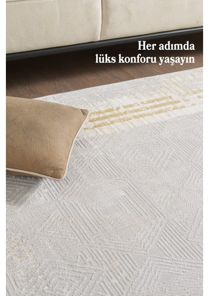 Saçaklı Salon Oturma Odası Halısı Yumuşak Polyester Pamuk Taban Modern ve Klasik Desenli Halı Sarı fiyatları