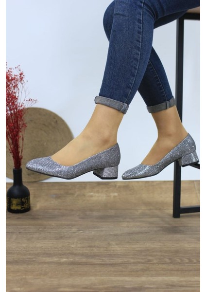 Kadın Ayakkabı Simli Sitiletto Kısa Topuklu Klasik Günlük Ayakkabı 3 cm fiyatları