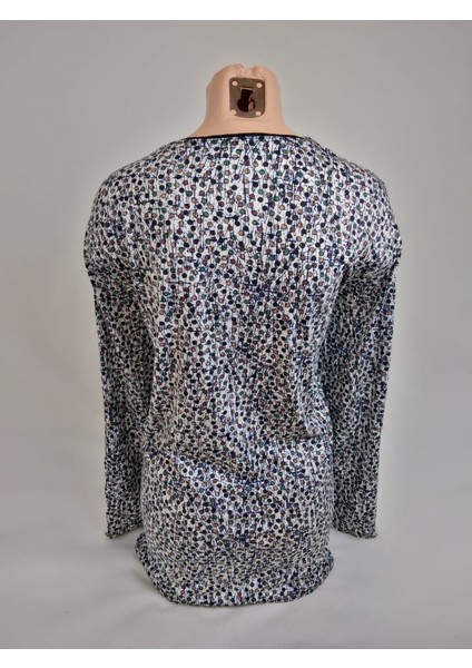 Kadın Beyaz Kahverengi Yeşil U Yaka Uzun Kollu Desenli Yırtmaçlı Dokuma Viskon Anne Penye Tişört fiyatları