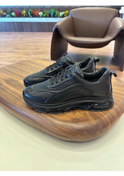 1013 Siyah Hakiki Deri Erkek Sneakers - Erkek Spor Ayakkabı