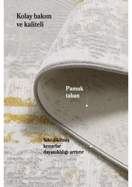 Saçaklı Salon Oturma Odası Halısı Yumuşak Polyester Pamuk Taban Modern ve Klasik Desenli Halı Sarı