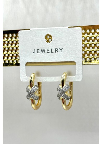 Kadın Küpe Ithal Özel Seri Elips Boru Halka Full Zirkon x Kararmaz Küpe