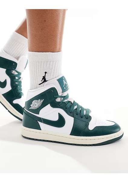 Air Jordan 1 Mid Leather Sneaker Hakiki Deri Bilekli Günlük Spor Ayakkabı Beyaz Yeşil modelleri