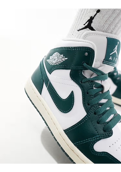 Air Jordan 1 Mid Leather Sneaker Hakiki Deri Bilekli Günlük Spor Ayakkabı Beyaz Yeşil fırsatları